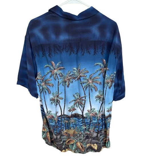 Pierre Cardin Hawaiian Shirt Mens Extra Large Blue Rayon Tropical Palm Tree Camp - Picture 2 of 11